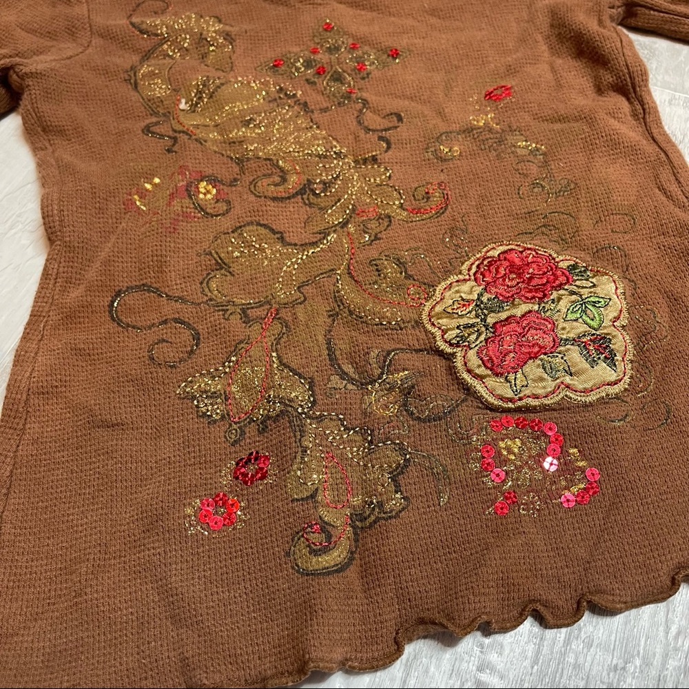 Mary Kate and Ashley Girls Vintage Y2K Embellished Flare Sleeve Top - Picture 4 of 5
